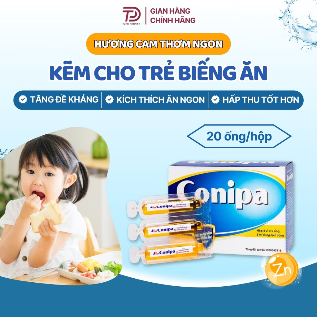 Kẽm cho bé biếng ăn và tăng đề kháng cho bé Conipa (Hộp 20 ống 5ml ...