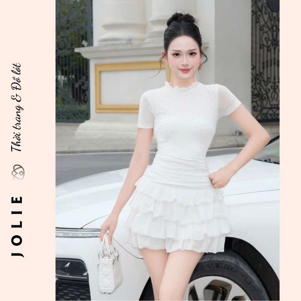 Váy Xòe Tầng Nhún Bèo Tay Ngắn