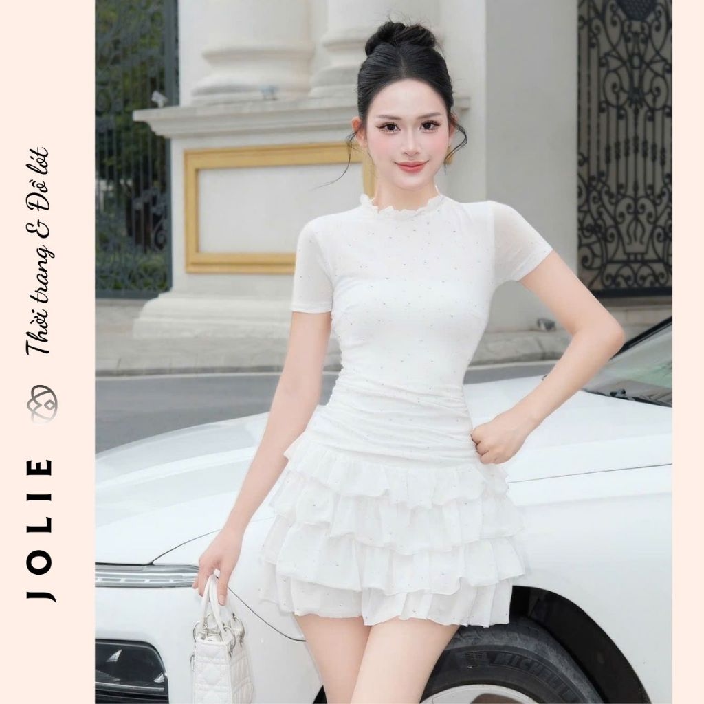 Váy Xòe Tầng Nhún Bèo Tay Ngắn