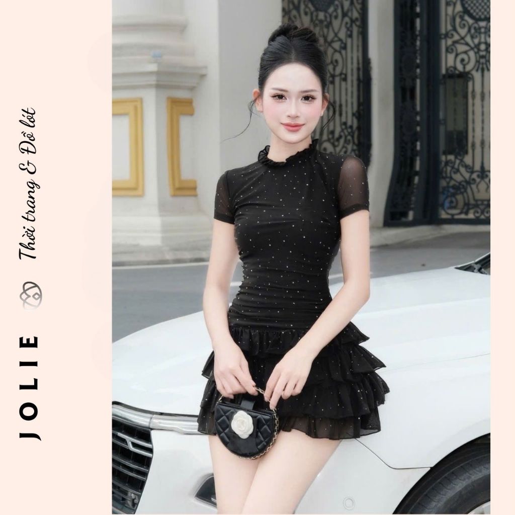 Váy Xòe Tầng Nhún Bèo Tay Ngắn