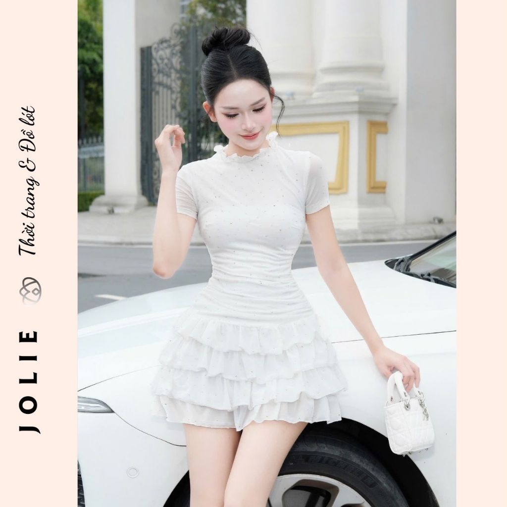 Váy Xòe Tầng Nhún Bèo Tay Ngắn