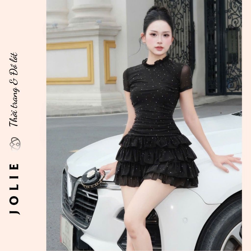 Váy Xòe Tầng Nhún Bèo Tay Ngắn