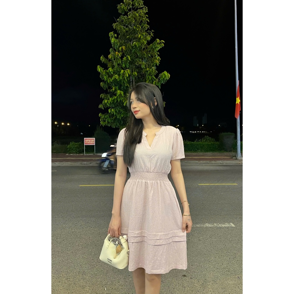(Mới) LUMI - Đầm công sở nữ vải đũi xốp thoáng mát, thiết kế thanh lịch phù với mọi sự kiện