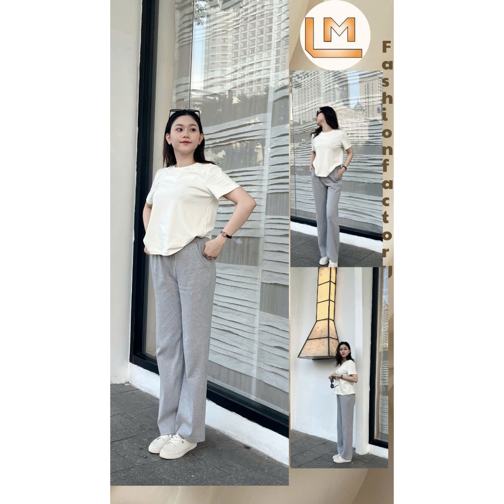 LUMI - Quần dài nữ thun gân co giãn 2 chiều ống đứng hơi loe có túi, thích hợp đi chơi, tập thể dục