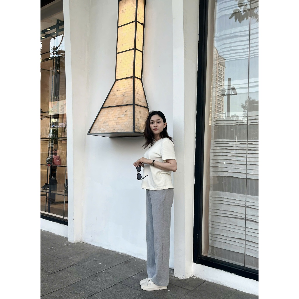 LUMI - Quần dài nữ thun gân co giãn 2 chiều ống đứng hơi loe có túi, thích hợp đi chơi, tập thể dục