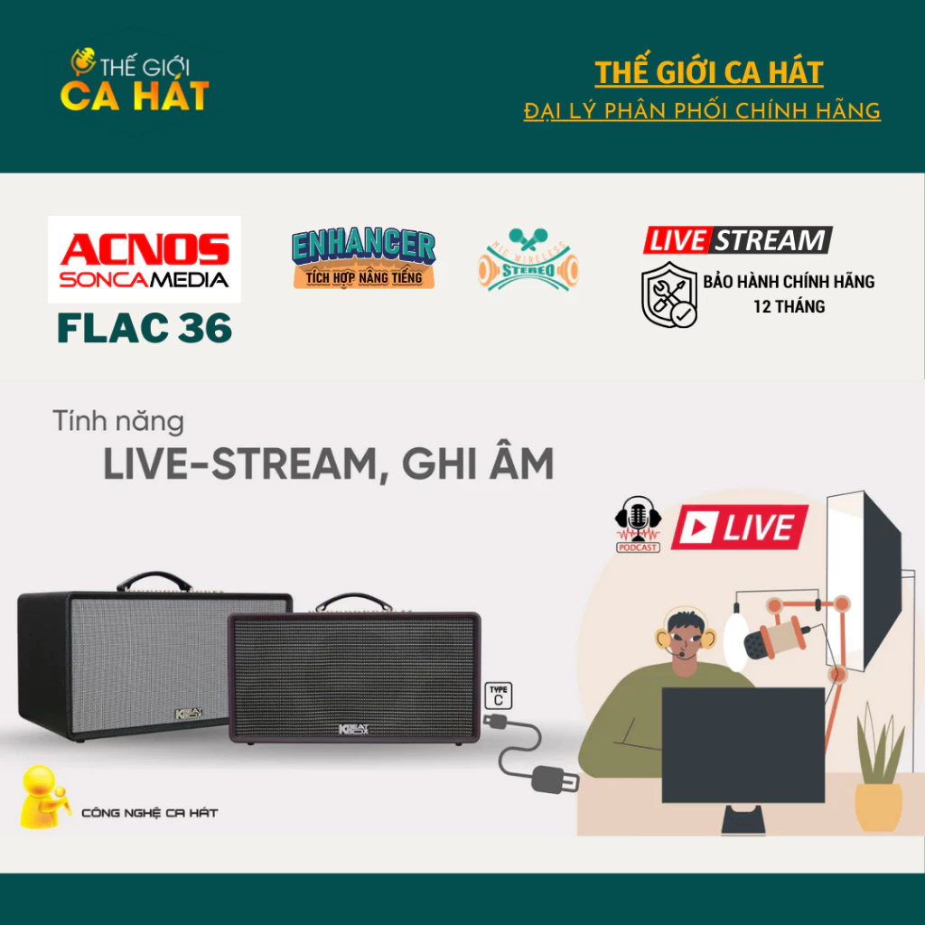 Loa ACNOS FLAC 36 V2 (Kèm 2 Mic)