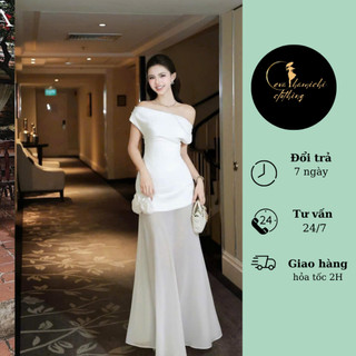 Đầm dạ hội trắng trễ vai cao cấp Eva hamichi