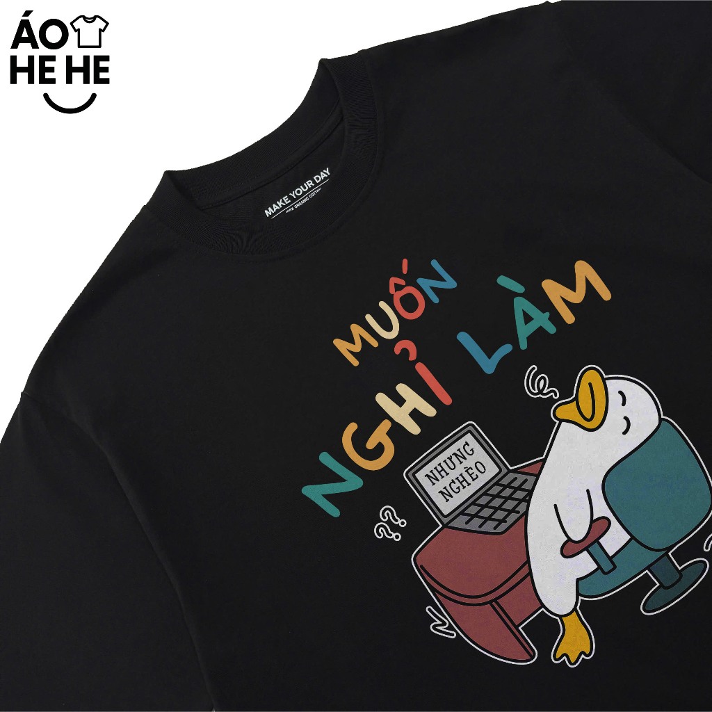 Áo Thun In Chữ Hài Hước Muốn Nghỉ Làm, Muốn Nghỉ Việc Câu Nói Text Văn Phòng Công Sở Form Rộng Cotton 250gsm