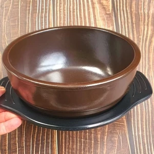 THỐ NÂU ĐẤT NUNG XK HÀN QUỐC -COMBO NỒI+ĐẾ ĐA NĂNG TRỘN CƠM HẦM CANH NẤU TOKBOKKI-DUNG TÍCH 800ML