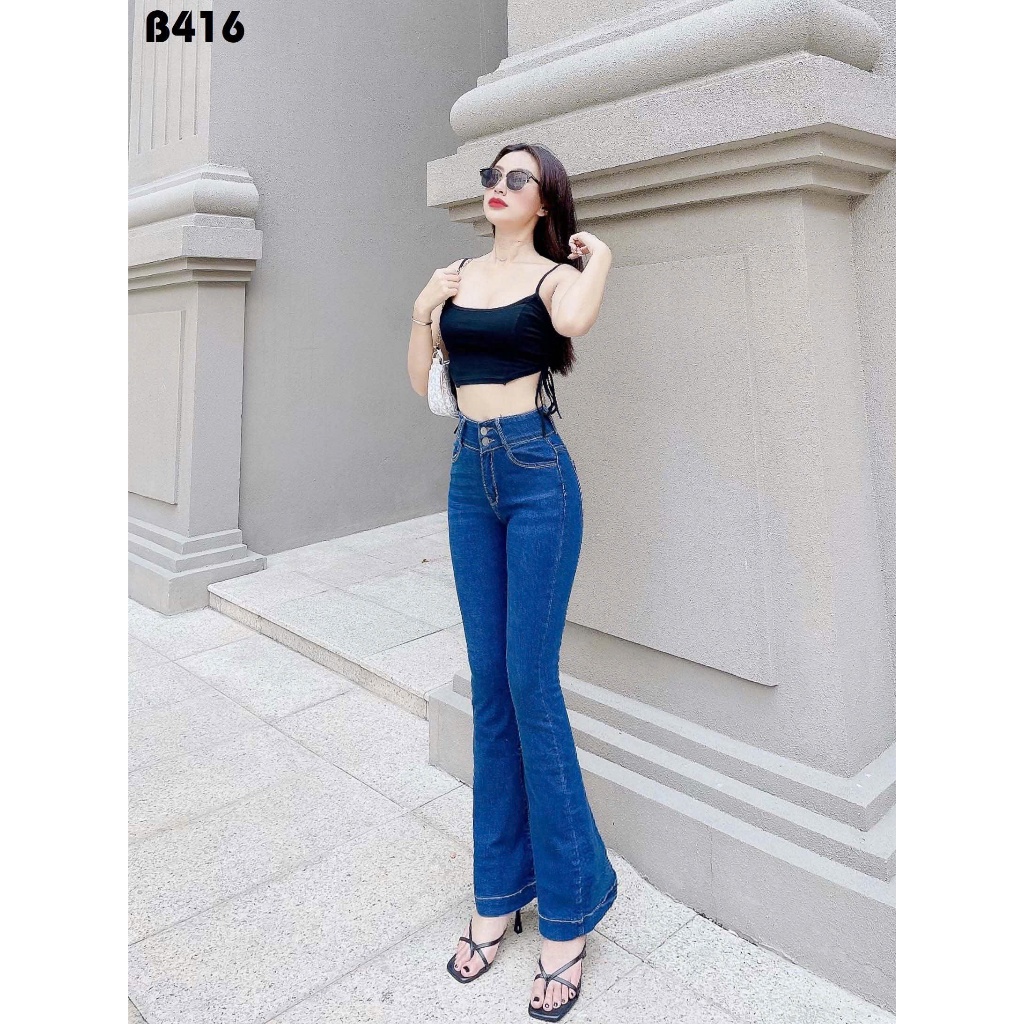 40-75kg Quần Jeans Dài Ống Loe Lưng Cao CO Giãn Dài 98-99cm