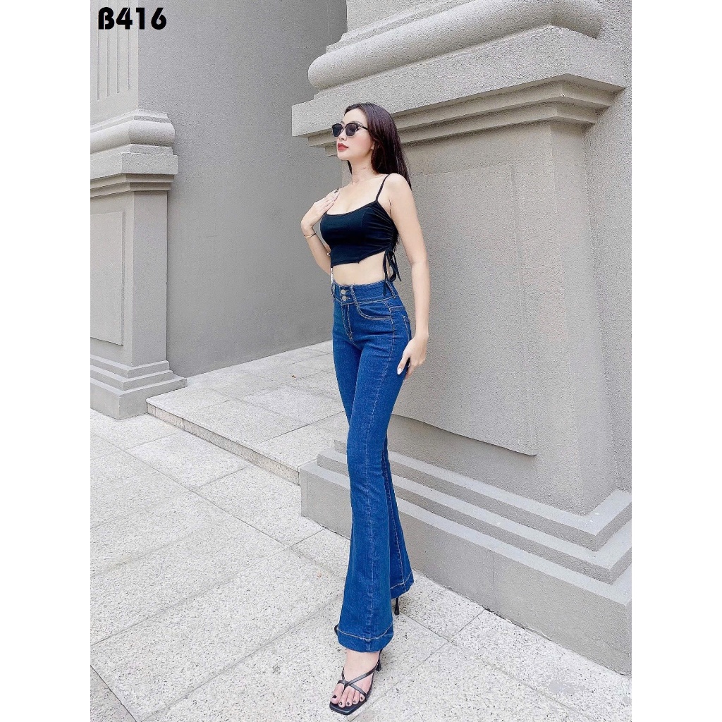 40-75kg Quần Jeans Dài Ống Loe Lưng Cao CO Giãn Dài 98-99cm