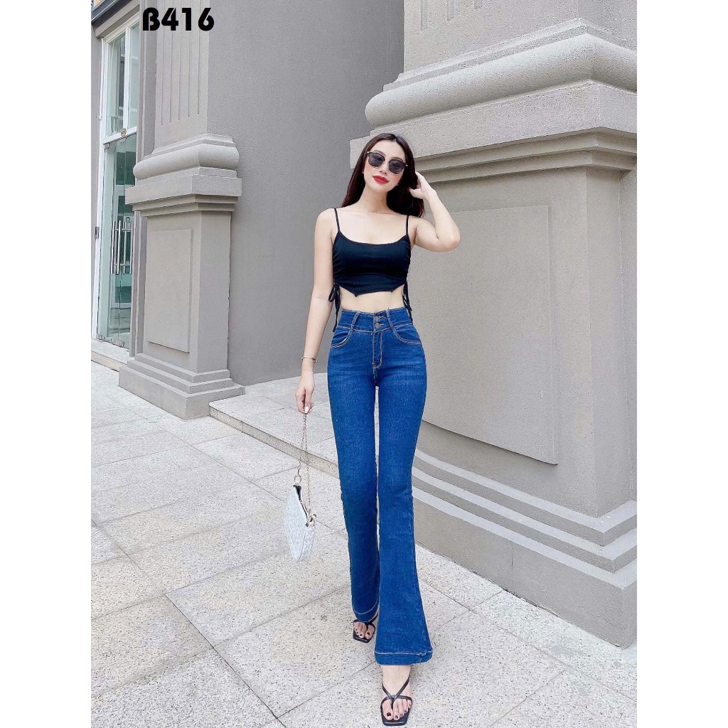 40-75kg Quần Jeans Dài Ống Loe Lưng Cao CO Giãn Dài 98-99cm