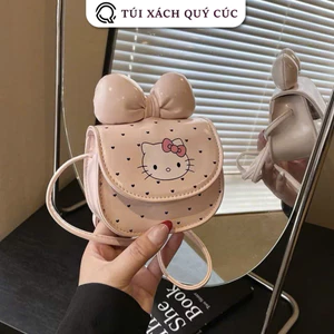 Túi đeo chéo Mini cho bé gái - Túi KITTY chấm bi tim phối Nơ Xinh đáng yêu chất DaPU mềm cho mẹ và bé MN01