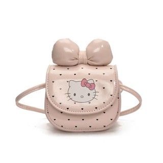(Deal Mở Bán) Túi đeo chéo Mini cho bé gái - Túi KITTY chấm bi tim phối Nơ Xinh đáng yêu chất DaPU mềm cho mẹ và bé MN01