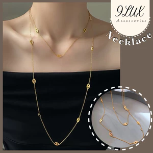9LUX Vòng cổ dài Titan mạ vàng 18k xích hiệu TTDD22 sang trọng, Dây chuyền DD siêu sang