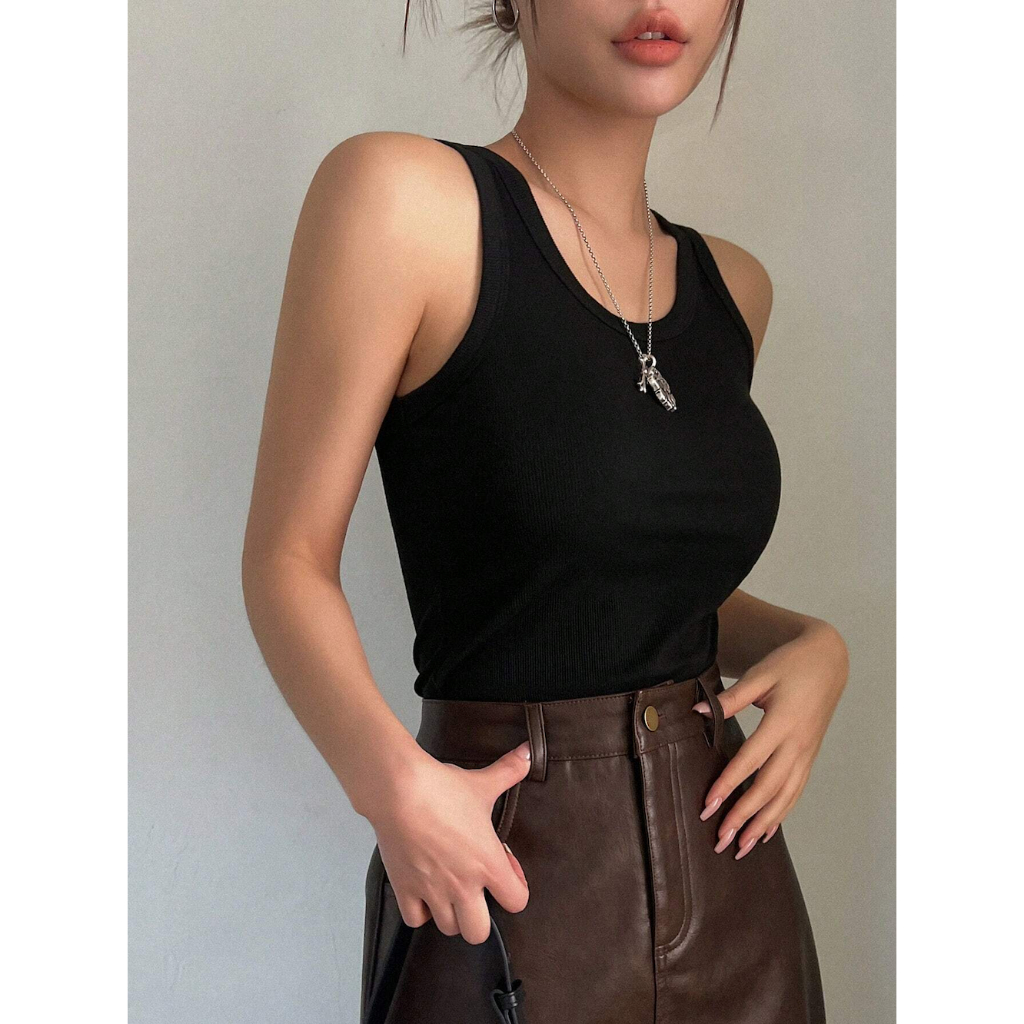 Áo Ba Lỗ Nữ Cổ Tròn Dáng Ôm Màu Trơn Chuẩn Hè YN055