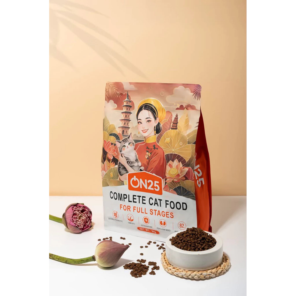 Thức Ăn Hạt Cho Mèo On25 Cat Gói 3kg - 82% Đạm Động Vật Hỗ Trợ Tiêu Hóa Giảm Hôi Phân Và Dưỡng Lông