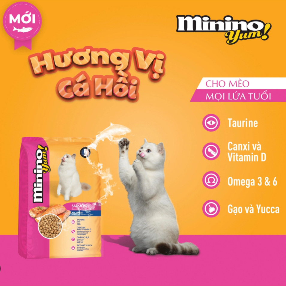 Thức Ăn Hạt Cho Mèo Minino Yum Vị Cá Hồi Gói 1.5kg Bổ Sung Dinh Dưỡng Cho Mèo Mọi Lứa Tuổi