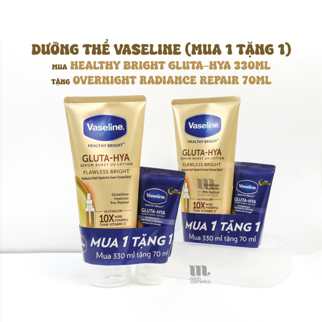 [1 TẶNG 1] - Dưỡng Thể Vaseline Healthy Bright Gluta-hya Serum Burst Lotion Dewy Radiance 330mL + Dưỡng Thể Vaseline Ove