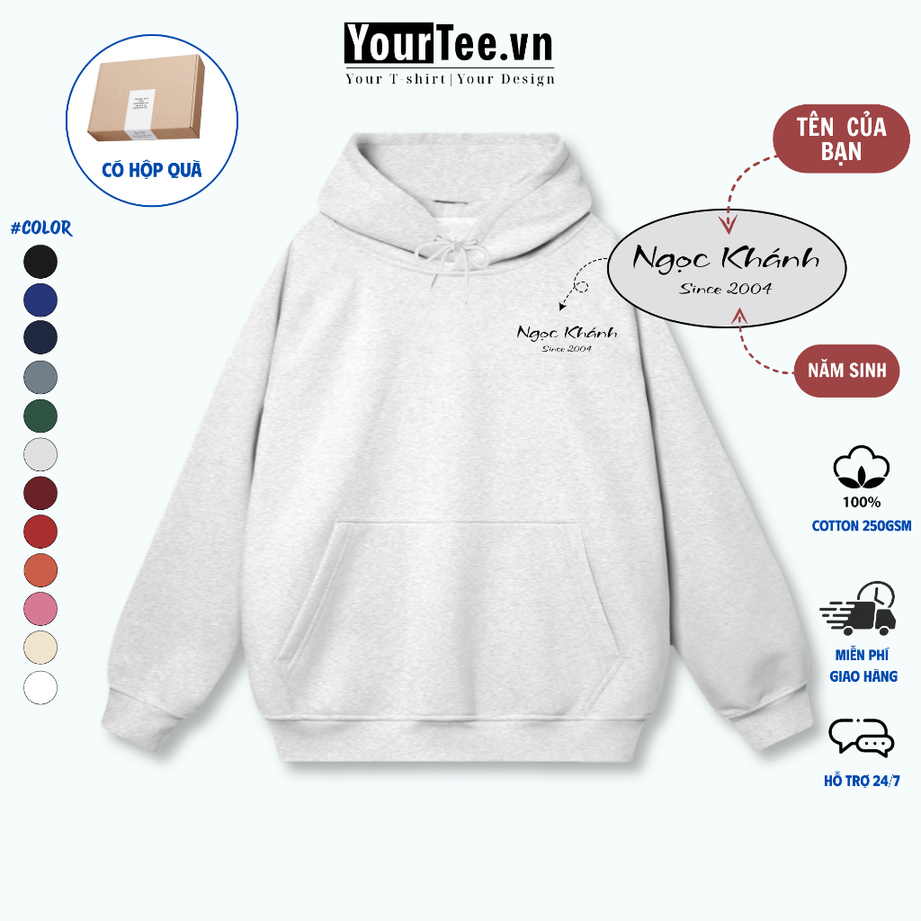 [ÁO HOODIE IN TÊN] Áo Hoodie Nỉ Bông Cao Cấp, In Tên Của Bạn Và Người Thương, Lót Bông Mềm Mịn YH03 + CÓ HỘP