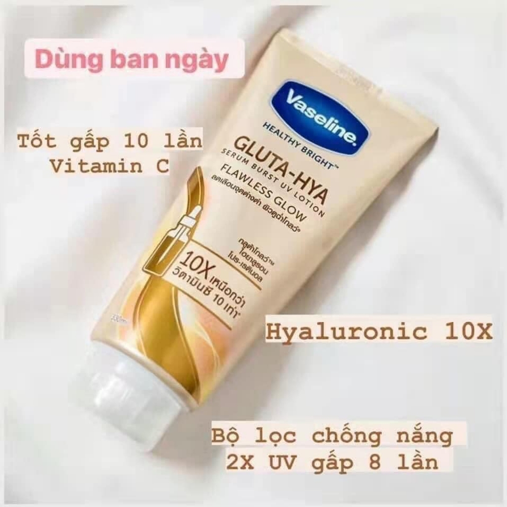[1 TẶNG 1] - Dưỡng Thể Vaseline Healthy Bright Gluta-hya Serum Burst Lotion Dewy Radiance 330mL + Dưỡng Thể Vaseline Ove