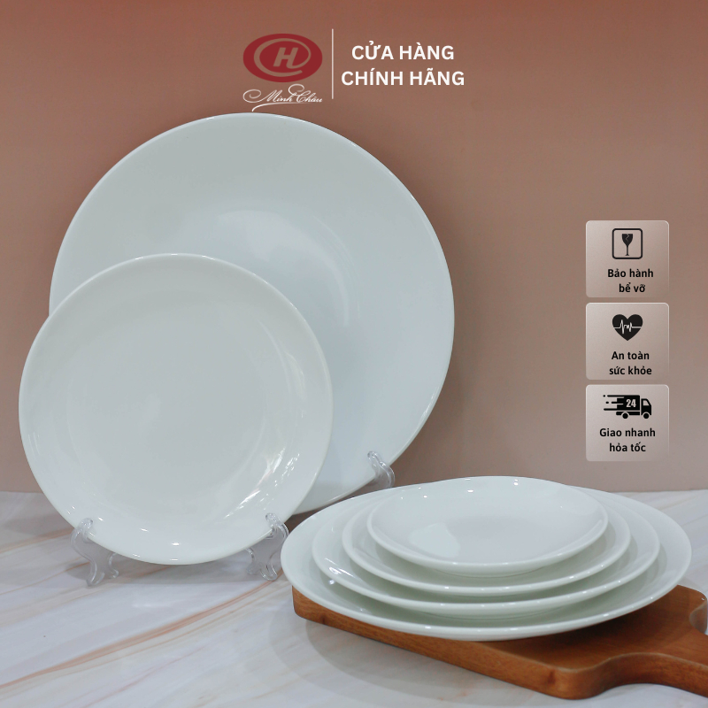 Đĩa tròn ảo trắng trơn nhiều size - Sứ Minh Châu