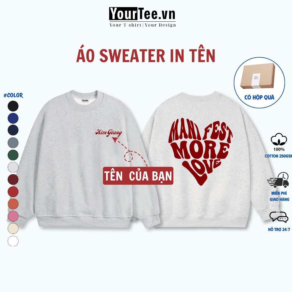[ÁO SWEATER IN TÊN] Áo Sweater Dáng Unisex In Tên Riêng More Love YW07 + CÓ HỘP