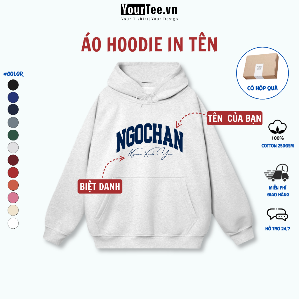 [ÁO HOODIE IN TÊN] Áo Hoodie Chất Nỉ Dày Dặn 350gsm, Hình In Sắc Nét, Thiết Kế Cá Nhân YH02 + CÓ HỘP