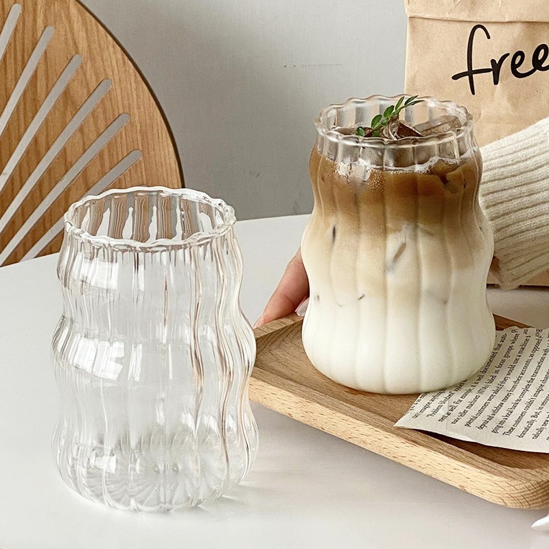 Ly Thủy Tinh Gợn Sóng Nghệ Thuật 350ml – Ly Uống Cà Phê, Trà Sữa, Nước Ép Decor Sang Trọng