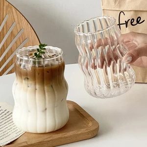 Ly Thủy Tinh Gợn Sóng Nghệ Thuật 350ml – Ly Uống Cà Phê, Trà Sữa, Nước Ép Decor Sang Trọng