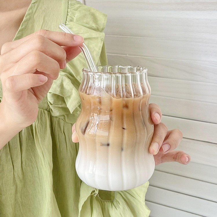 Ly Thủy Tinh Gợn Sóng Nghệ Thuật 350ml – Ly Uống Cà Phê, Trà Sữa, Nước Ép Decor Sang Trọng