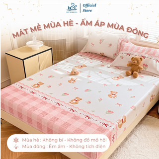 Bộ ga giường và vỏ gối lụa thái M2T BEDDING mềm, mịn, mát gồm 1 ga giường và 2 vỏ gối nằm