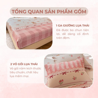 Bộ ga giường và vỏ gối lụa thái M2T BEDDING mềm, mịn, mát gồm 1 ga giường và 2 vỏ gối nằm