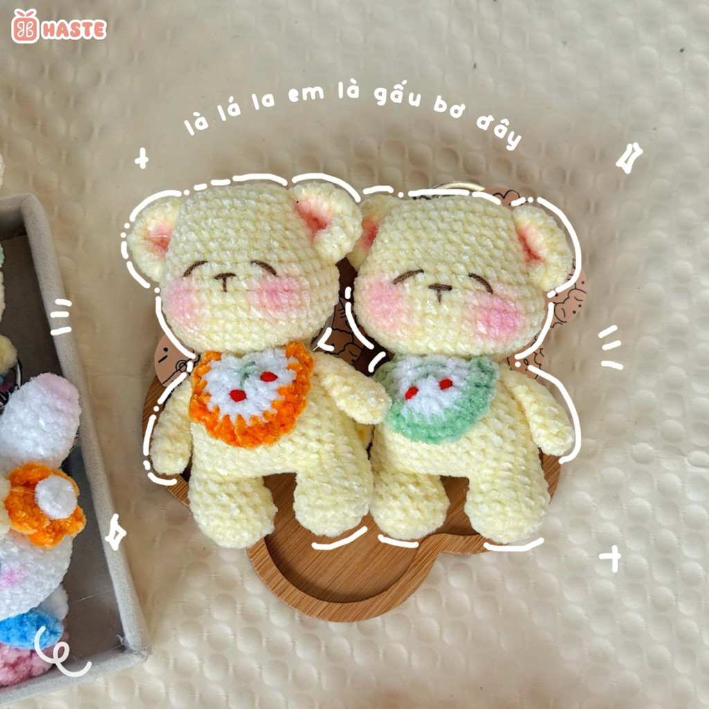 Móc Khoá Len Nhung Gấu Thỏ Bunny Butter Bear Mật Ong Teddy Handmade Mềm Mịn Dễ Thương