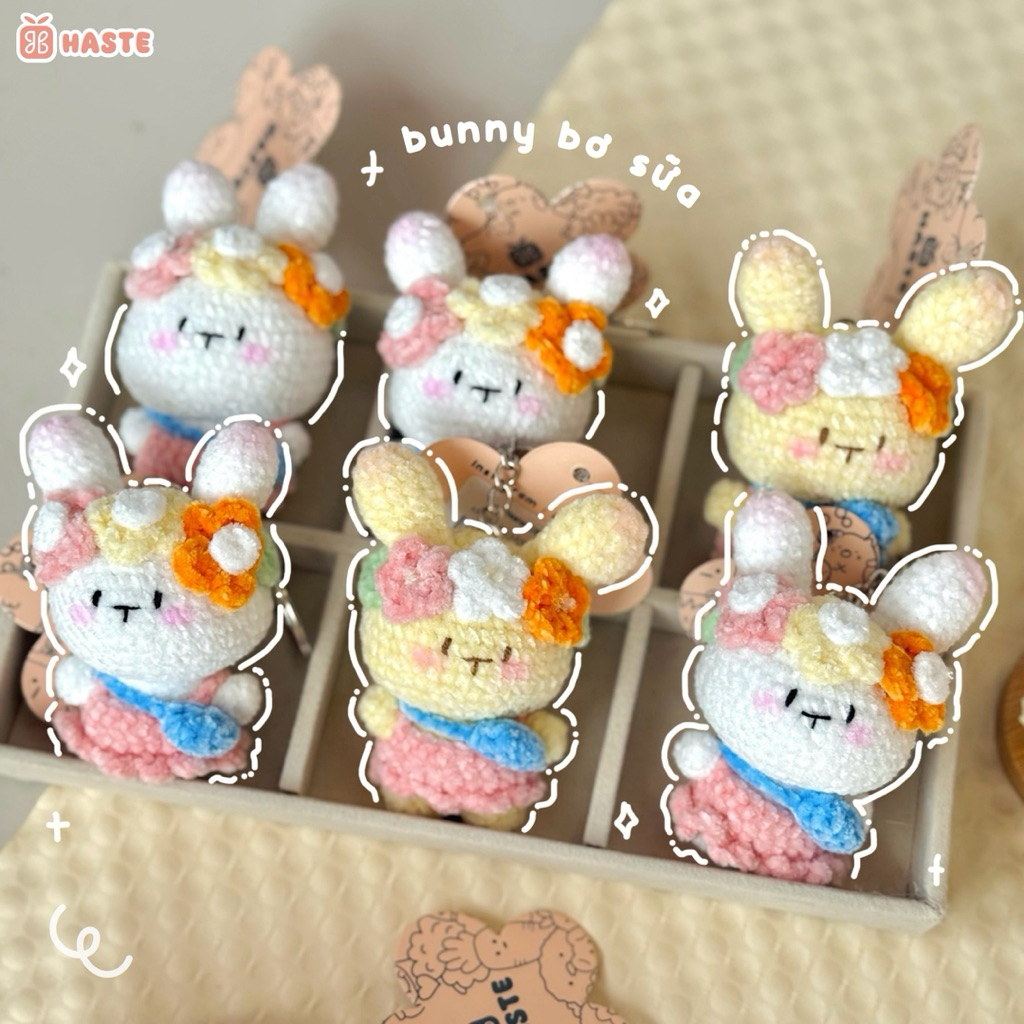 Móc Khoá Len Nhung Gấu Thỏ Bunny Butter Bear Mật Ong Teddy Handmade Mềm Mịn Dễ Thương