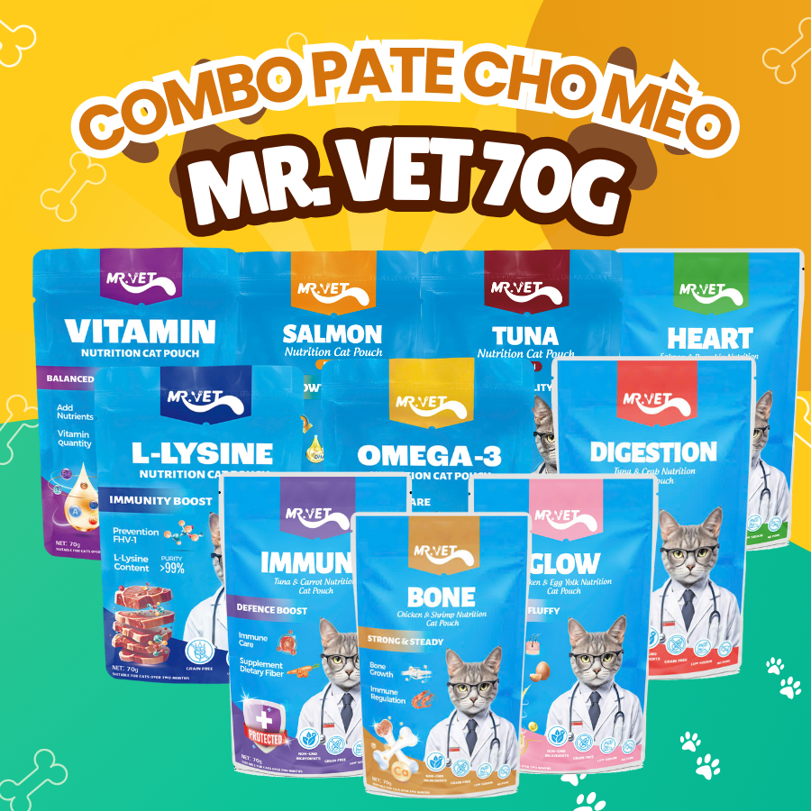 [COMBO 8 TÚI] Pate MRVET Cho Mèo, Pate Cho Mèo Từ Thịt Bổ Sung Các Dưỡng Chất Thiết Yếu Gói 70g
