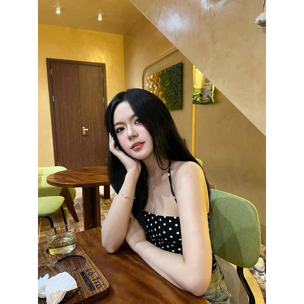 | LYN WEAR | Áo ống chấm bi dây yếm nữ dáng ôm nhẹ chất thun co giãn