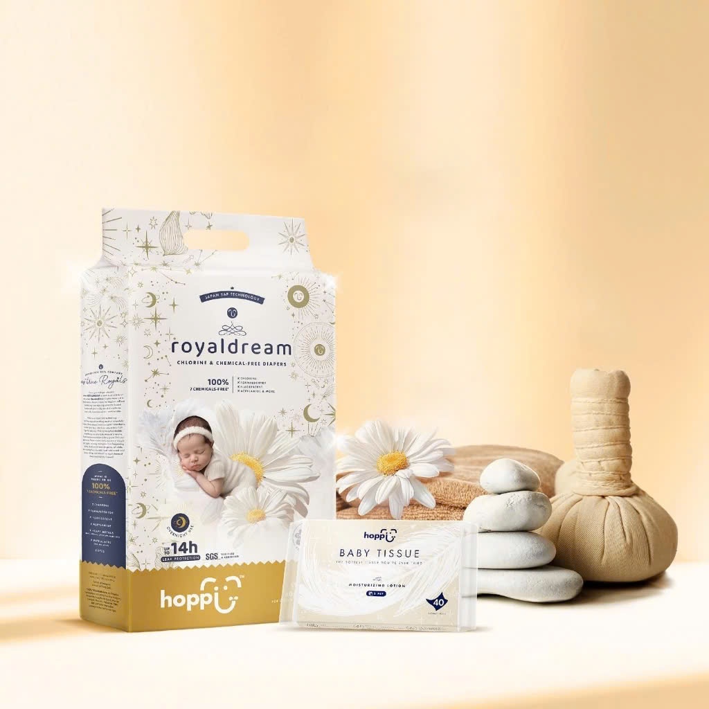 [ DEAL HOT ] Bỉm - Tã Dán Hoppi RoyalDream cao cấp, thấm hút 14 giờ, an toàn cho bé (đủ các size cho bé)