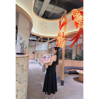 ( New design) Đầm linen Hàn Lalin dress cổ yếm tim dáng xoè cao cấp - Phong cách gợi cảm sang trọng - REN STUDIO