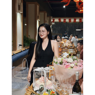 ( New design) Đầm linen Hàn Lalin dress cổ yếm tim dáng xoè cao cấp - Phong cách gợi cảm sang trọng - REN STUDIO