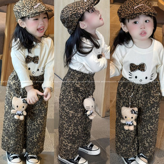 Quần beo ông xuông rộng cho bé gái - Tặng kèm chamr gấu