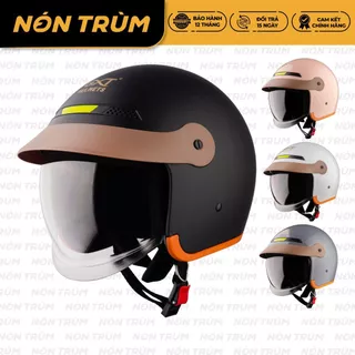 Mũ bảo hiểm xe máy 3/4 GXT có kính âm GX139 kèm lưỡi trai nhựa màu nâu chính hãng tại Nón Trùm