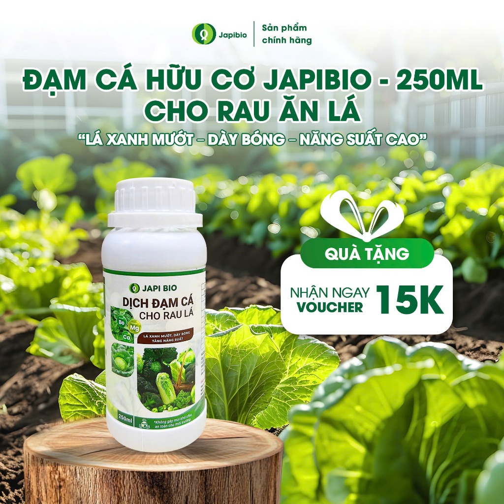 Đạm Cá Hữu Cơ JapiBio 250ml – Phân Bón Lá Nguyên Chất Không Mùi, Kích Rễ Nuôi Lá Cho Rau Ăn Lá