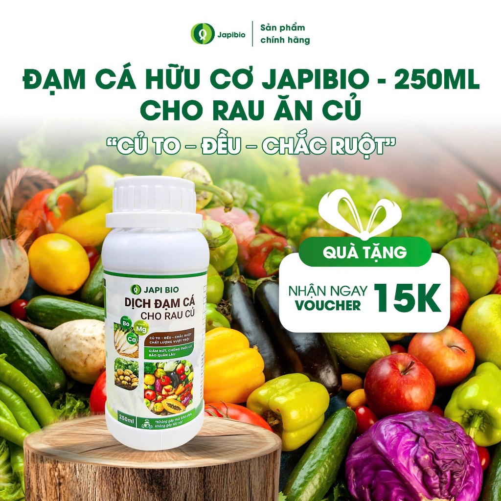Đạm Cá Hữu Cơ JapiBio 250ml – Phân Bón Nguyên Chất Không Mùi, Kích Rễ Nuôi Củ To Đều Chắc Ruột