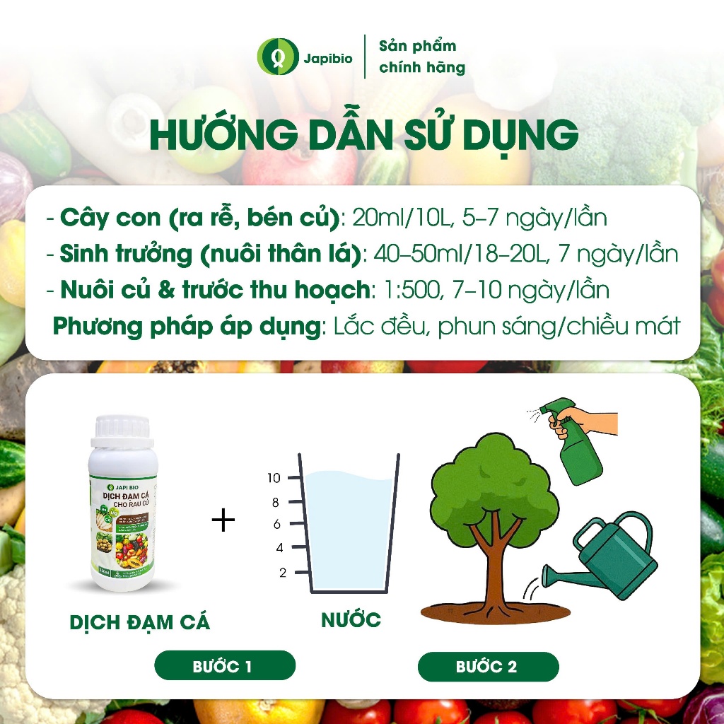 Đạm Cá Hữu Cơ JapiBio 250ml – Phân Bón Nguyên Chất Không Mùi, Kích Rễ Nuôi Củ To Đều Chắc Ruột