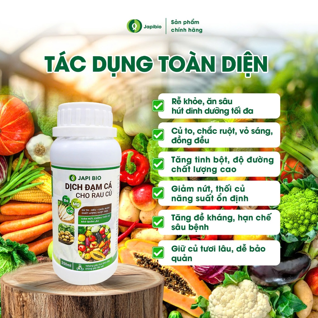 Đạm Cá Hữu Cơ JapiBio 250ml – Phân Bón Nguyên Chất Không Mùi, Kích Rễ Nuôi Củ To Đều Chắc Ruột