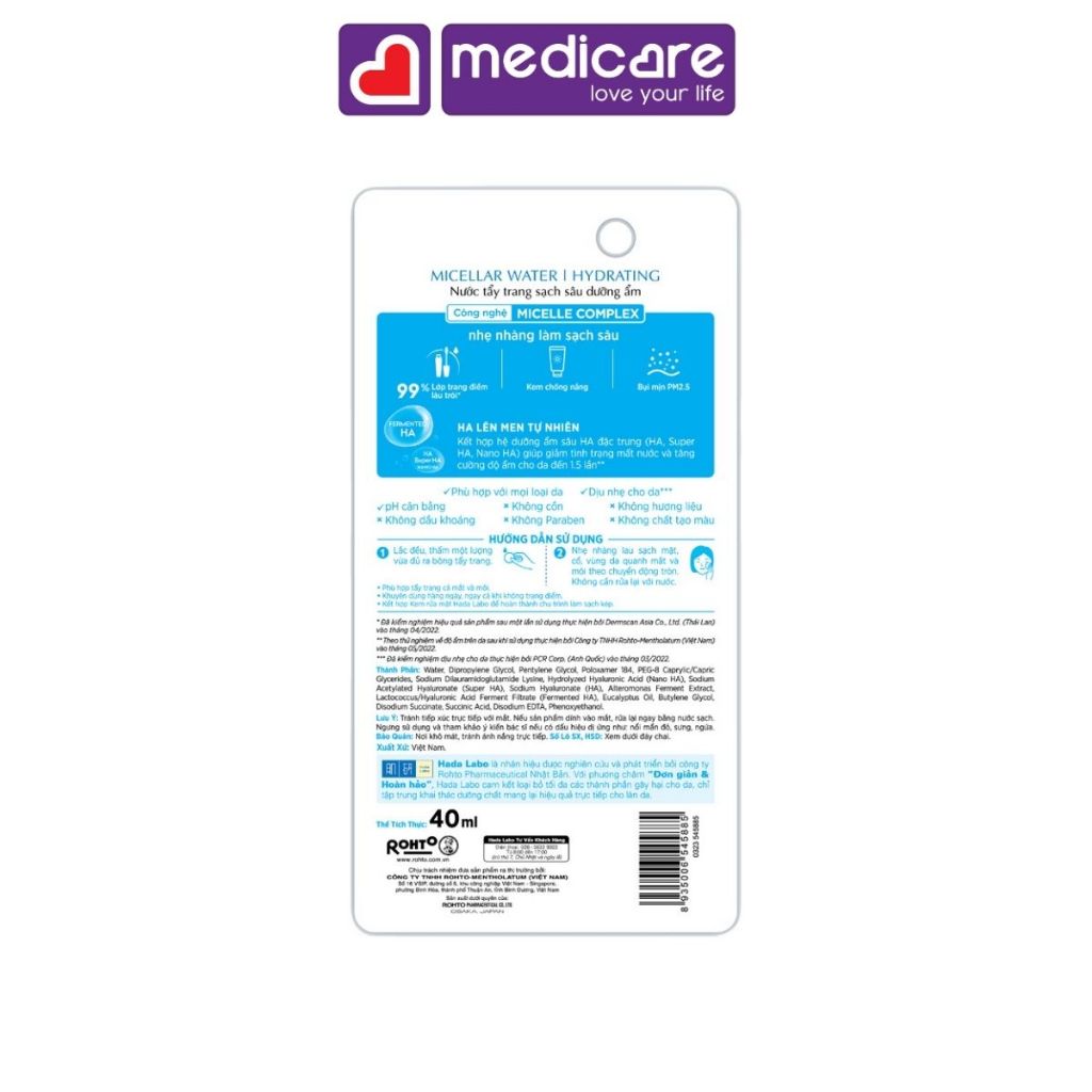 Nước tẩy trang HADA LABO Micellar Water Hydrating 40ml