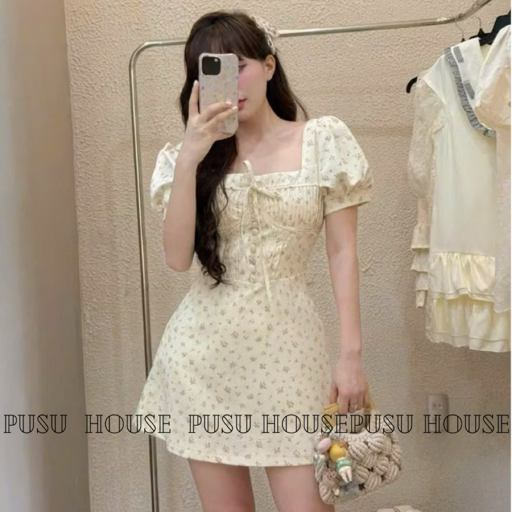 Váy hoa nhí tay bồng công chúa vintage tiểu thư xinh xắn - pusu house
