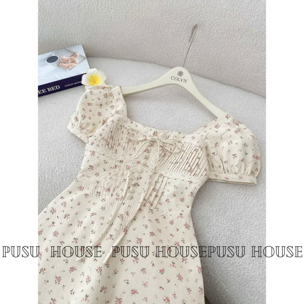 Váy hoa nhí tay bồng công chúa vintage tiểu thư xinh xắn - pusu house