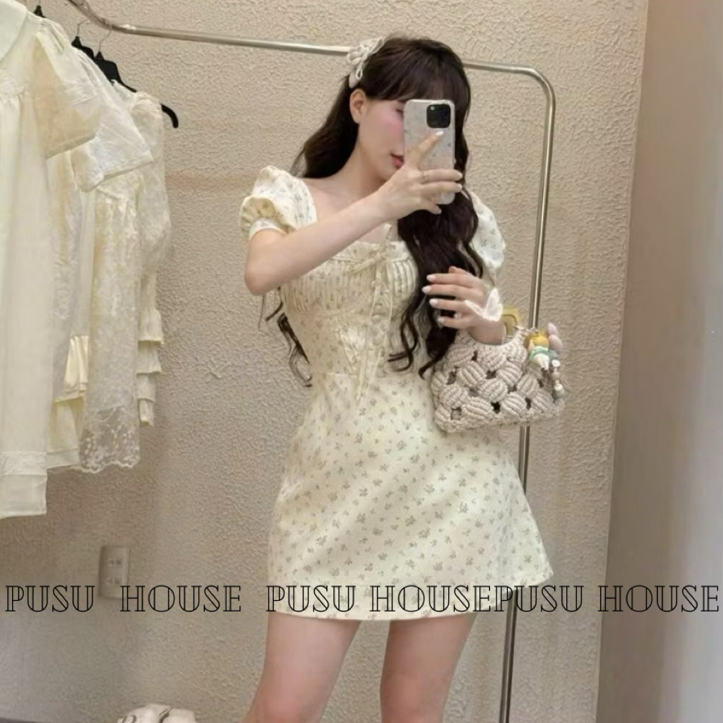 Váy hoa nhí tay bồng công chúa vintage tiểu thư xinh xắn - pusu house